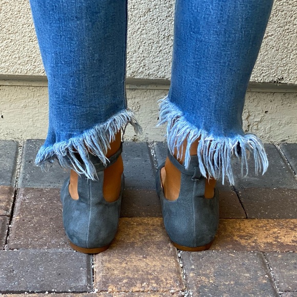 Genuine Suede Gray Ankle Strap Mary Jane Flats - Picture 6 of 8